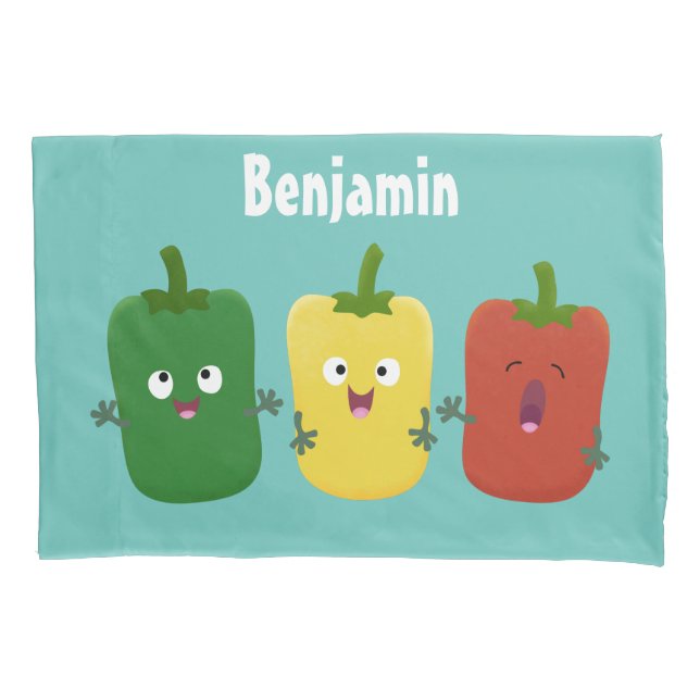 Cute bell pepper capsicum trio singing cartoon pillow case (Front)