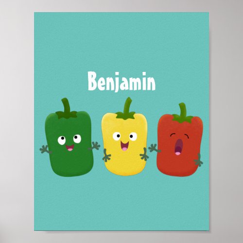 Cute bell pepper capsicum trio singing cartoon  poster