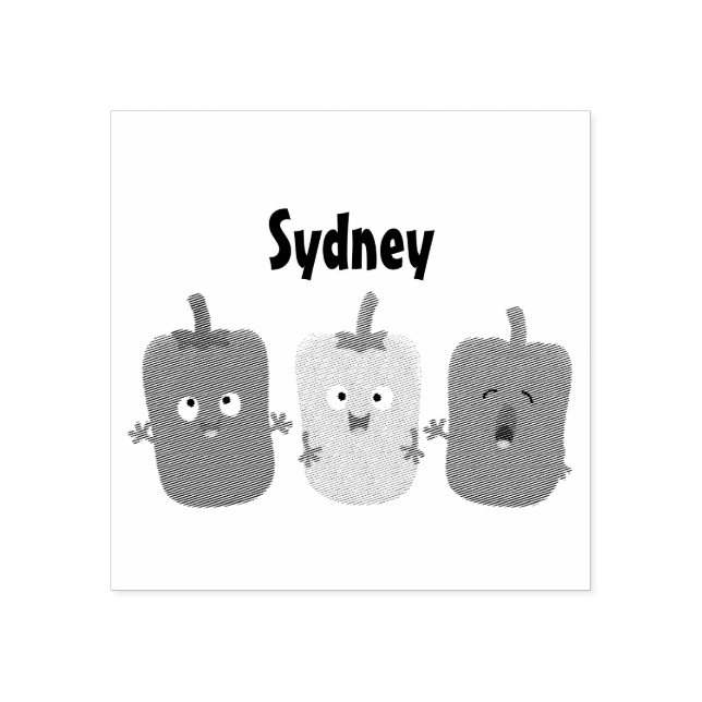 Cute bell pepper capsicum trio singing cartoon  rubber stamp (Imprint)