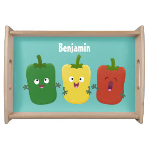 Cute bell pepper capsicum trio singing cartoon serving tray