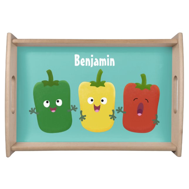 Cute bell pepper capsicum trio singing cartoon serving tray (Front)