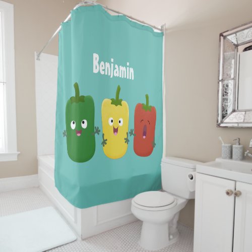 Cute bell pepper capsicum trio singing cartoon shower curtain