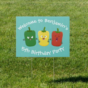 Cute bell pepper capsicum trio singing cartoon sign