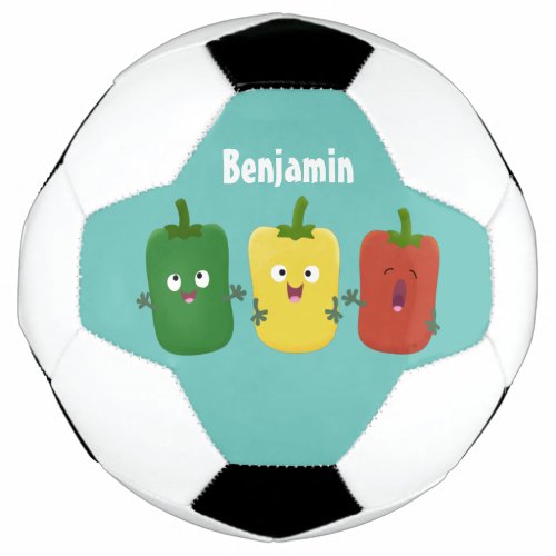 Cute bell pepper capsicum trio singing cartoon soccer ball