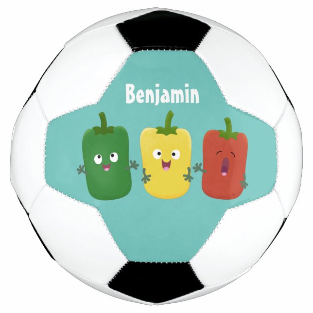 Cute bell pepper capsicum trio singing cartoon soccer ball (Front)
