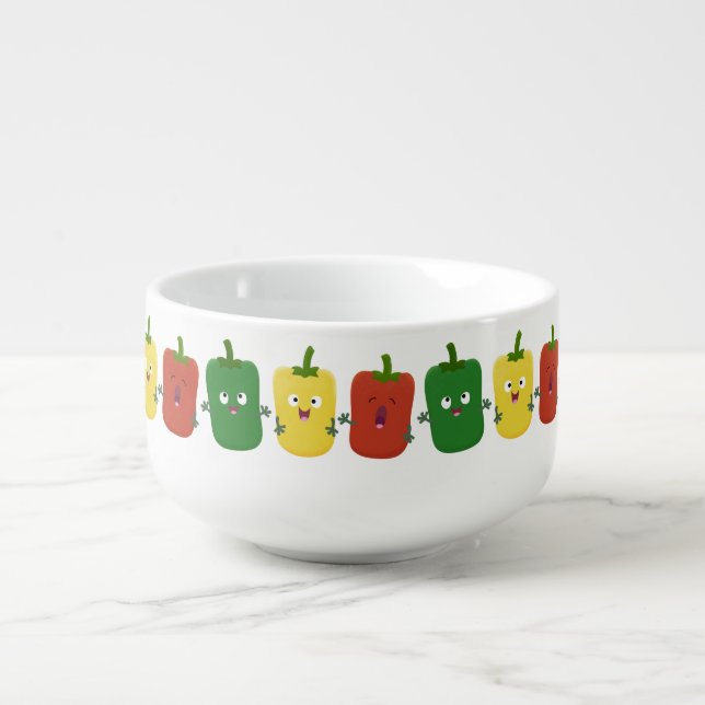 Cute bell pepper capsicum trio singing cartoon soup mug (Front)