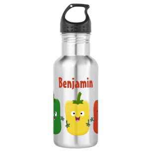 Cute bell pepper capsicum trio singing cartoon stainless steel water bottle