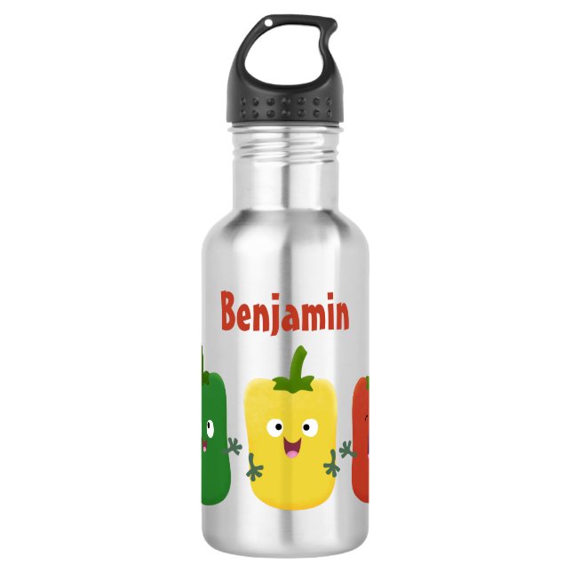Cute bell pepper capsicum trio singing cartoon  stainless steel water bottle (Front)