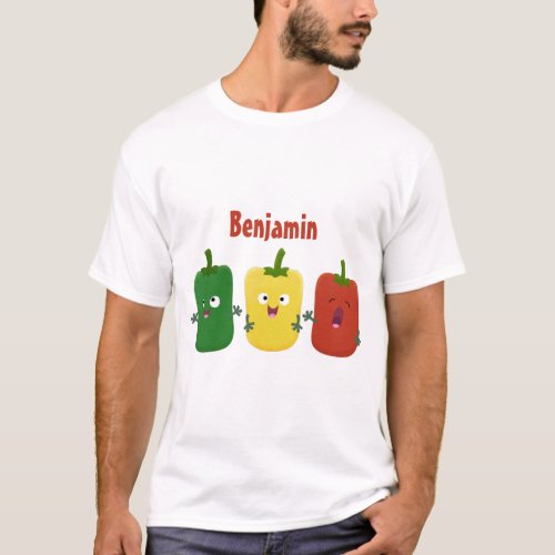 Cute bell pepper capsicum trio singing cartoon T_Shirt