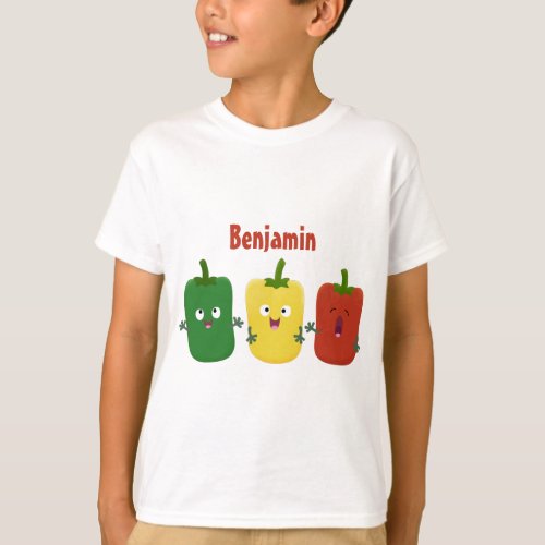 Cute bell pepper capsicum trio singing cartoon T_Shirt