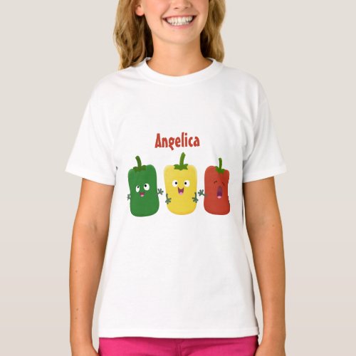 Cute bell pepper capsicum trio singing cartoon T_Shirt