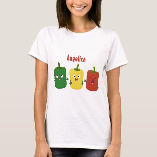 Cute bell pepper capsicum trio singing cartoon  T_Shirt