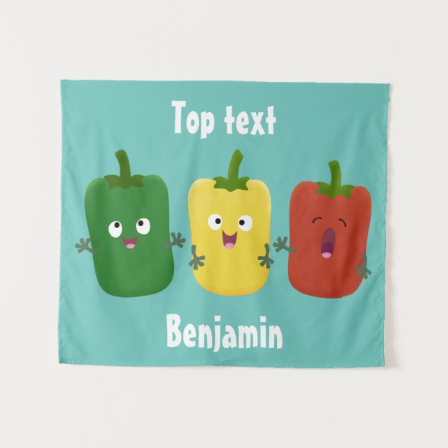 Cute bell pepper capsicum trio singing cartoon  tapestry (Front (Horizontal))