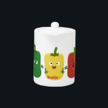 Cute bell pepper capsicum trio singing cartoon teapot<br><div class="desc">These happy bell peppers are singing as a trio in fun cartoon style. Lots of vegetable fun and humour!</div>