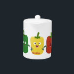 Cute bell pepper capsicum trio singing cartoon teapot<br><div class="desc">These happy bell peppers are singing as a trio in fun cartoon style. Lots of vegetable fun and humour!</div>