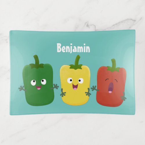 Cute bell pepper capsicum trio singing cartoon trinket tray