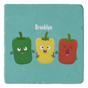 Cute bell pepper capsicum trio singing cartoon trivet