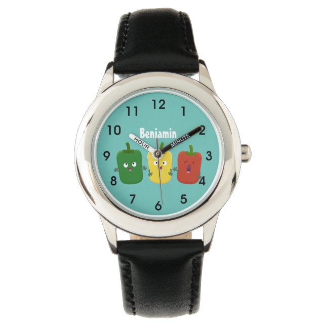 Cute bell pepper capsicum trio singing cartoon watch (Front)