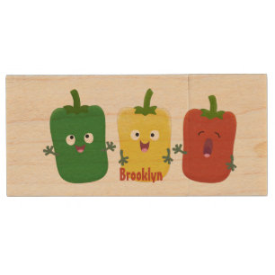 Cute bell pepper capsicum trio singing cartoon  wood flash drive
