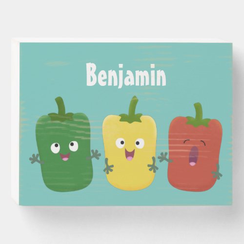 Cute bell pepper capsicum trio singing cartoon  wooden box sign