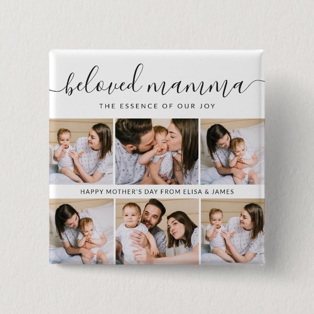 Cute Beloved Mamma Mom Mothers Day Photo Collage Button (Front)