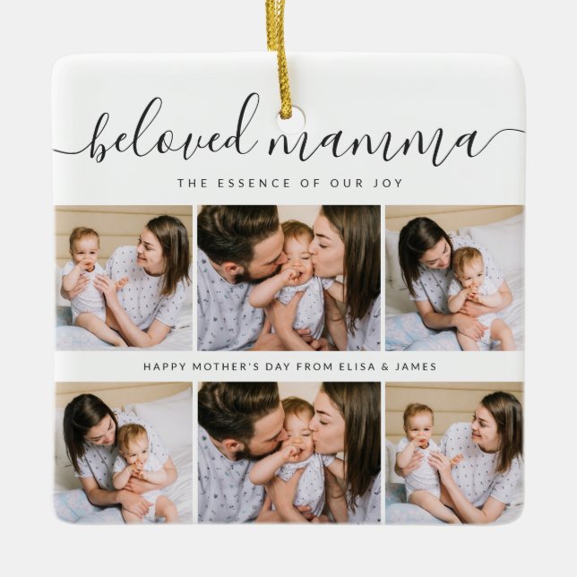 Cute Beloved Mamma Mom Mothers Day Photo Collage Ceramic Ornament (Front)