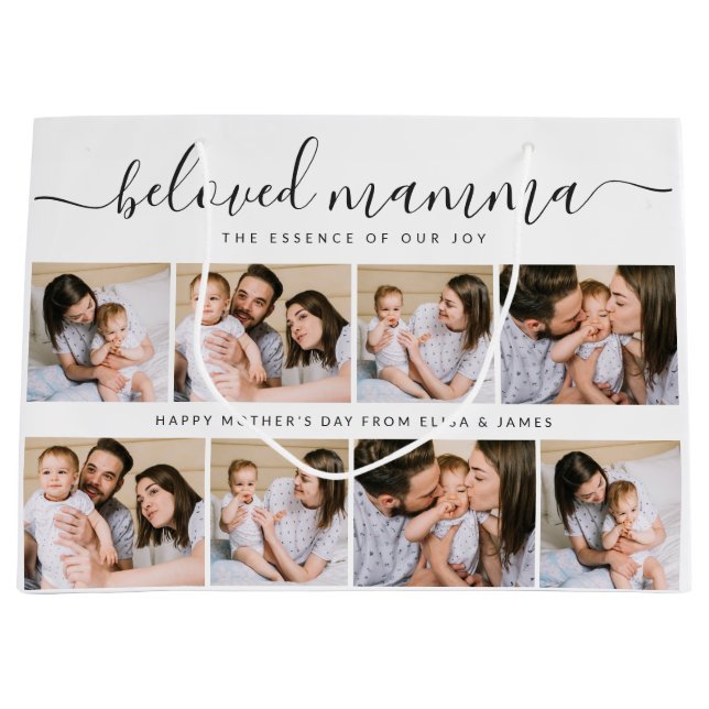 Cute Beloved Mamma Mom Mothers Day Photo Collage Large Gift Bag (Front)