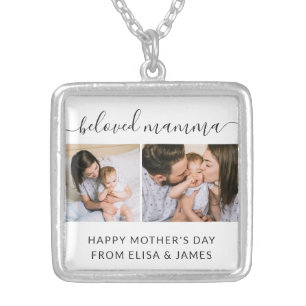 Cute Beloved Mamma Mom Mothers Day Photo Collage Silver Plated Necklace