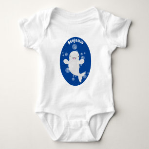 Cute beluga whale bubbles cartoon illustration baby bodysuit
