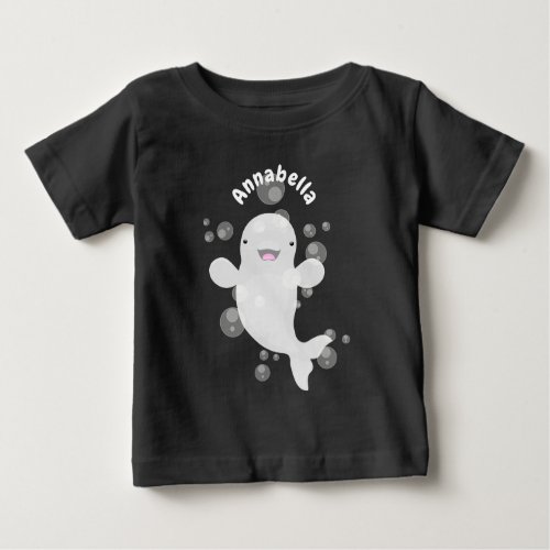 Cute beluga whale bubbles cartoon illustration baby T_Shirt