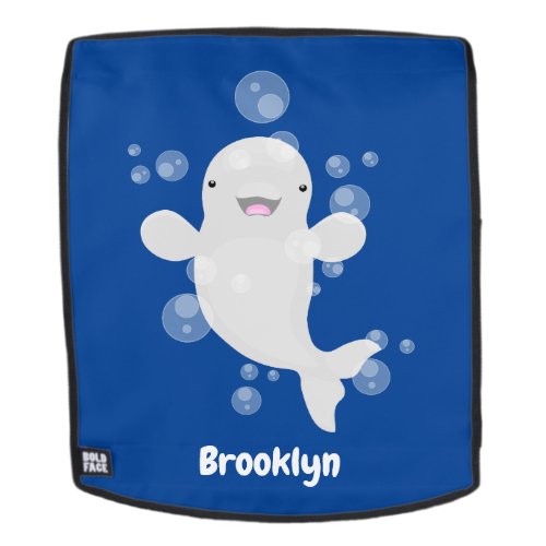 Cute beluga whale bubbles cartoon illustration backpack