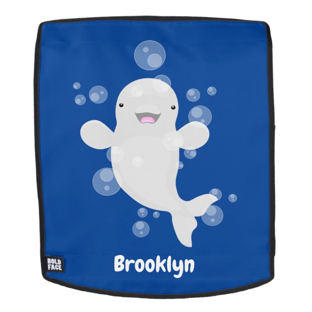 Cute beluga whale bubbles cartoon illustration backpack (Removable Face)