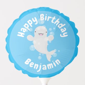 Cute beluga whale bubbles cartoon illustration balloon