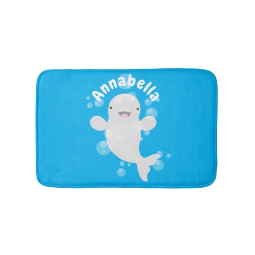 Cute beluga whale bubbles cartoon illustration bath mat