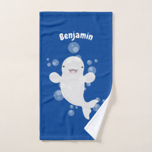 Cute beluga whale bubbles cartoon illustration bath towel set