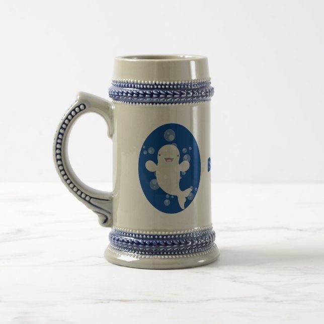 Cute beluga whale bubbles cartoon illustration beer stein (Left)
