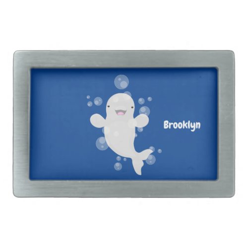 Cute beluga whale bubbles cartoon illustration belt buckle