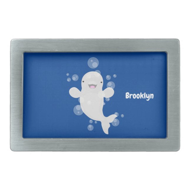 Cute beluga whale bubbles cartoon illustration belt buckle (Front)