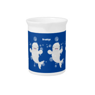 Cute beluga whale bubbles cartoon illustration beverage pitcher