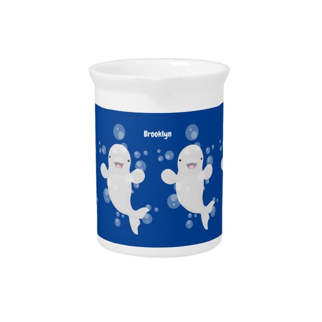 Cute beluga whale bubbles cartoon illustration beverage pitcher (Front)
