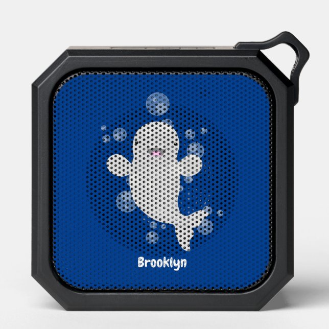 Cute beluga whale bubbles cartoon illustration bluetooth speaker (Front)