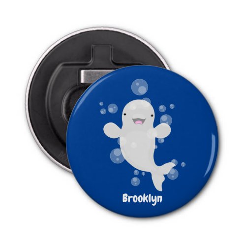 Cute beluga whale bubbles cartoon illustration bottle opener