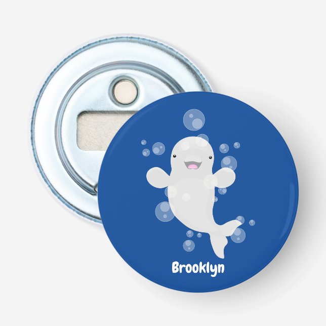 Cute beluga whale bubbles cartoon illustration bottle opener (Front)