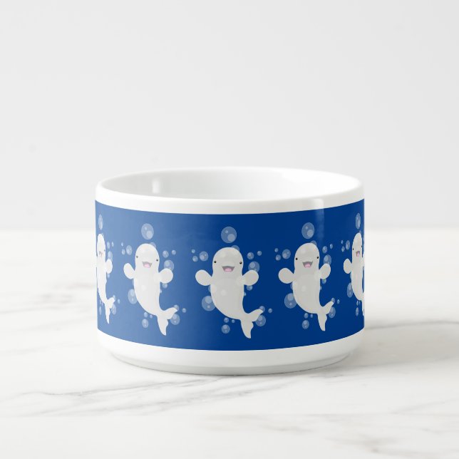 Cute beluga whale bubbles cartoon illustration bowl (Center)