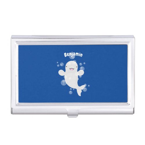 Cute beluga whale bubbles cartoon illustration business card case