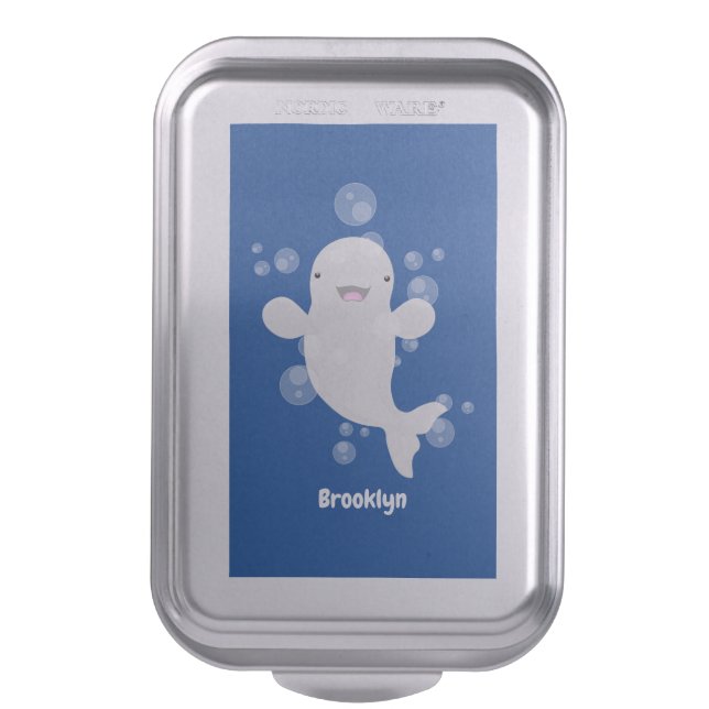 Cute beluga whale bubbles cartoon illustration cake pan (Front Vertical)