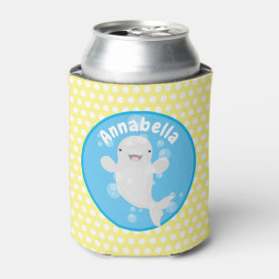 Cute beluga whale bubbles cartoon illustration can cooler