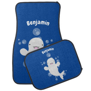 Cute beluga whale bubbles cartoon illustration car floor mat