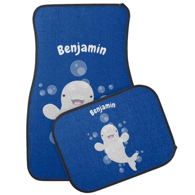Cute beluga whale bubbles cartoon illustration  car floor mat (Set)