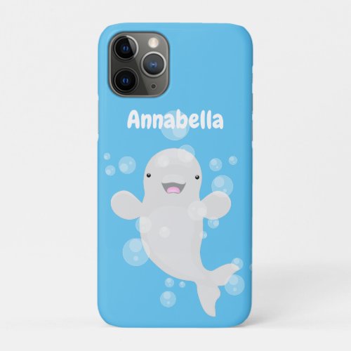 Cute beluga whale bubbles cartoon illustration iPhone 11 pro case